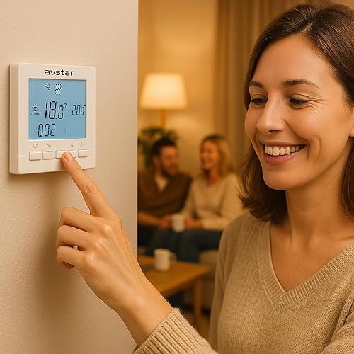 AVstar – Termostato intelligente programmabile per riscaldamento, adatto per caldaie a gas, con schermo a LCD, cover e illuminazione bianca, stile elegante - Honorern
