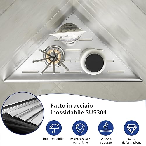 Eck Mensola doccia in acciaio inox 304 Mensola da bagno in acciaio per pareti piastrellate, mensola da incasso per la ristrutturazione del bagno (spazzolato, 254 mm) - Honorern