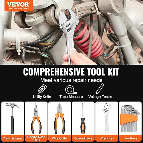 VEVOR Kit di Attrezzi 132 Pezzi, Set di Attrezzi Manuali per Casa con Custodia per Attrezzi Portatile, Kit di Attrezzi per Riparazione della Casa, per Manutenzione Domestica, Riparazione Automobili - Honorern