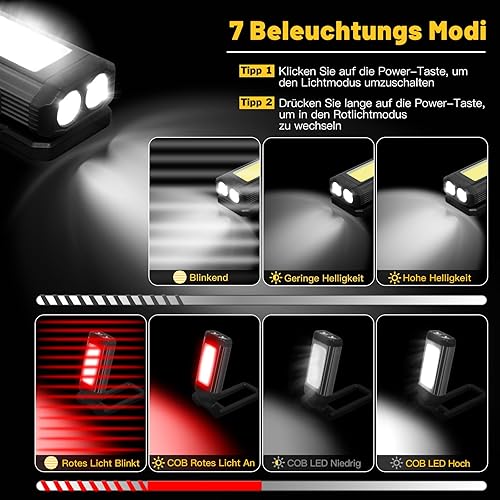Torcia LED ricaricabile, lampada da officina ultra luminosa, funzionamento a batteria, funzione girevole + base magnetica, ideale per riparazione auto, officina e campeggio luce (2 pezzi) - Honorern