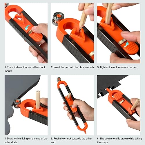 Replicatore di Contorno,Calibro Di Contorno Preciso,Duplicatore di Contorni,Calibro Contorno con Serratura,Per Tracciare Il Profilo Contorni Precise,Porta una matita,Regalo per Falegname (Arancia) - Honorern