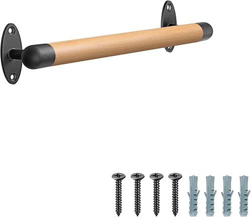 SELEWARE Corrimano in legno da 40,6 cm, per scale interne, corrimano da parete con robuste barckets in metallo, barra di sostegno per scale senza barriere per anziani, rotondo da 3,3 cm - Honorern