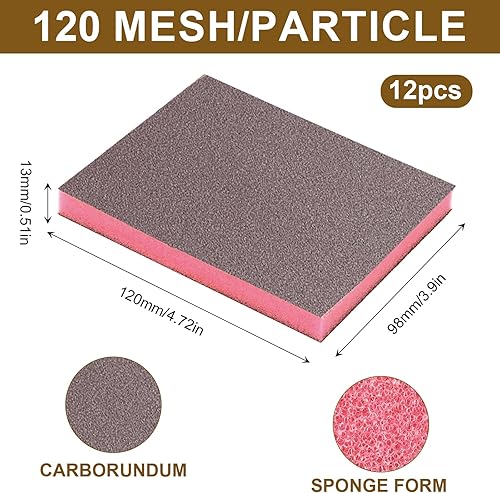 12 Pezzi Spugna Abrasiva per Legno Spugnetta Carta Vetrata Spugna Spugne Abrasive Legno Riutilizzabile Blocco di Spugna Smerigliata 120 Diverse Spugnette Abrasive per Legno, Metallo - Honorern