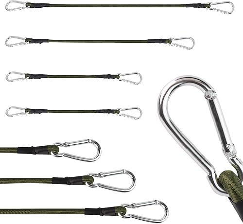 4 Pezzi Corde Elastiche con Moschettone, 30/60/90cm Cinghie Elastiche con Ganci a Moschettone, Robuste Extra Lungo Cavi Elastici per Portabagagli Campeggi Motociclette - Honorern
