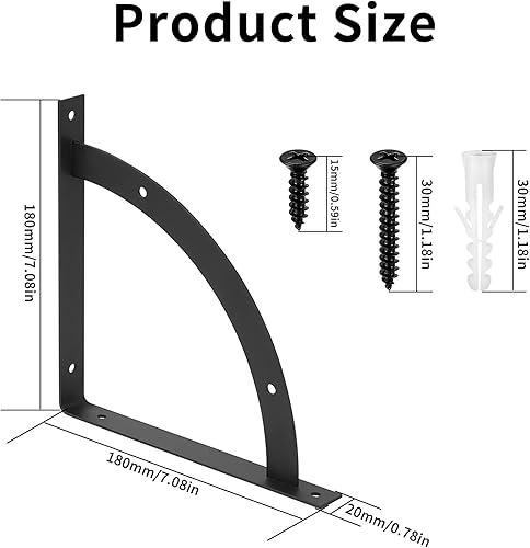 2 Pezzi Staffe per Mensole Pesanti, 180x180mm Reggi Mensola da Muro, Staffa Mensola Pesante, Staffe Mensole, Supporti Mensole, Supporti per Mensole Triangolare a Muro 90 Gradi, Nero - Honorern