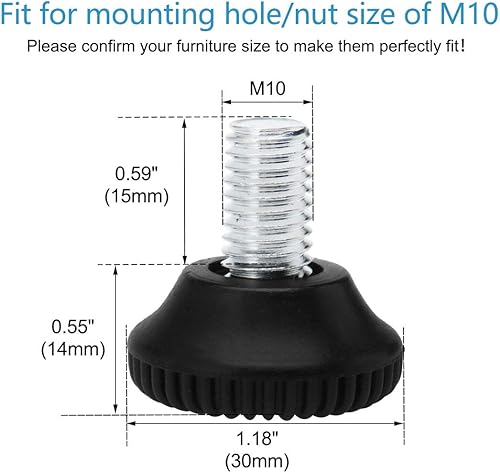 PATIKIL M10x15x30mm Livellamento Piedini Regolabili Avvitamento Livellatore, 8pz Pavimento Protezione Copertura Imbottitura per Casa Mobili Scrivania Tavolo Sedia Gamba - Honorern