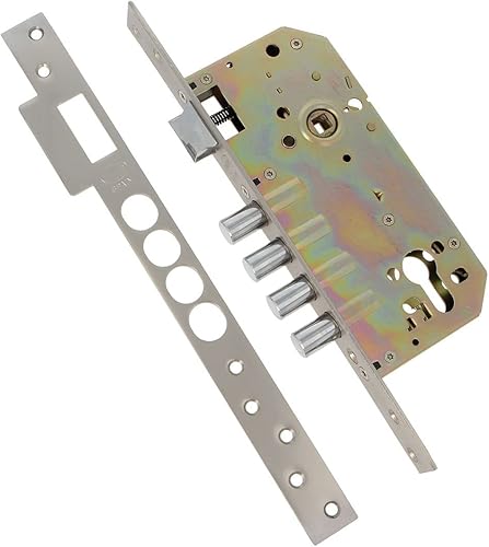 Amig - Serratura a incasso Mod. 100 base per porte in legno di ingresso | con maniglia reversibile | Per maniglie di quadrato 8 mm | in acciaio con finitura cromata opaca - Honorern