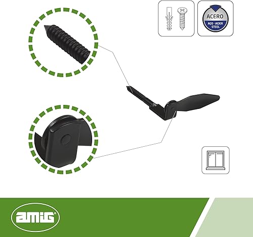 Amig - Fermaporta Mod.2 | Dimensioni: 100 x 123 mm | Ancoraggio di sicurezza in stile forgiato | Evita urti e rotture | In acciaio rifinito in nero epossidico opaco - Honorern