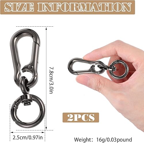 Moschettone girevole, 2 portachiavi in metallo con giunto girevole, chiusura a moschettone dorato, rimovibile, per borsa fai da te, portachiavi, borsa per fai da te (nero) - Honorern