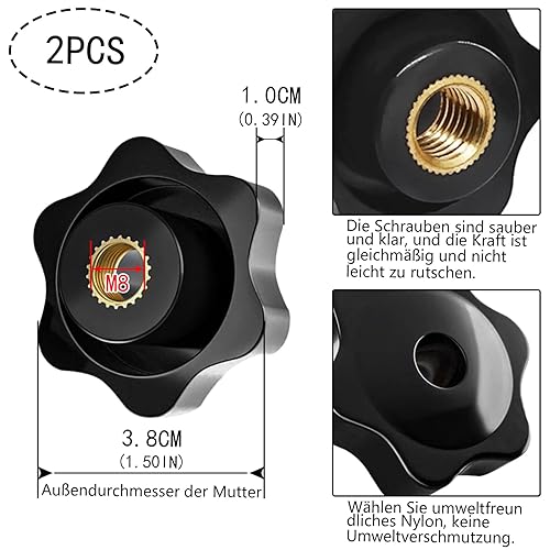 2 Pezzi Manopole a Stella,Manopola Serraggio,Dado a Stella M8,Nero Manopola Serraggio,Maniglia Con Manopola a Stella Vloccaggio a Vite in Plastica Nera,per Meccaniche,Arredamento,Elettroniche(Nero) - Honorern