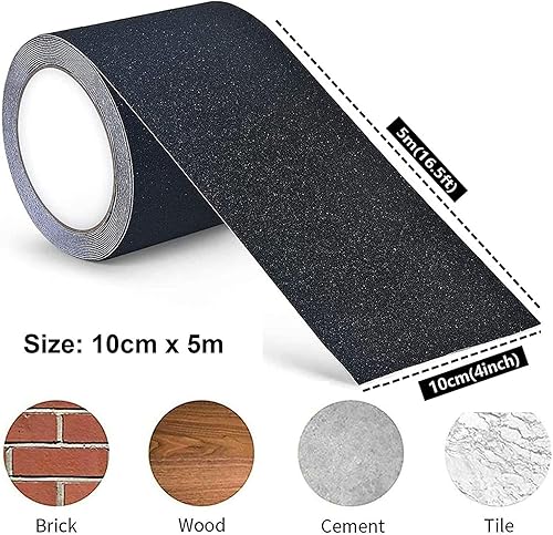 Nastro adesivo antiscivolo con autoadesiva, per gradini di scale, nastro adesivo antiscivolo (10 cm x 5 m, nero) - Honorern