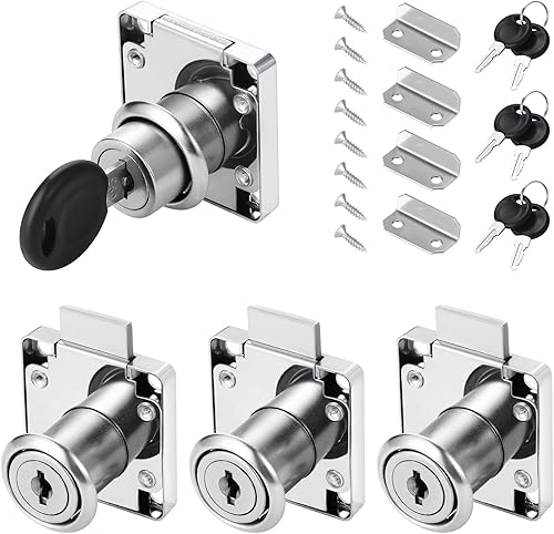 4 Pezzi Serratura a Camma 22 mm, Serratura Armadietto di Sicurezza, Serratura Cassetto Camma, Serratura a Camma con Chiavi, Serrature a Camma di Sicurezza, Serratura per Cassetto (Nero) - Honorern
