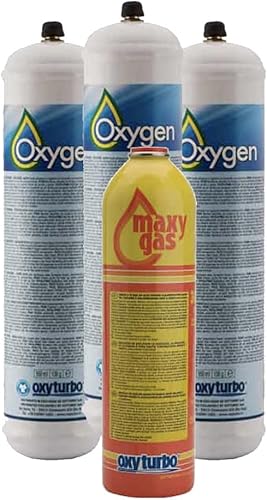 3 BOMBOLE OSSIGENO 1LT 110 BAR - 1 BOMBOLA MAXYGAS- OXYTURBO-RICAMBI PER TURBO SET 90 - Honorern