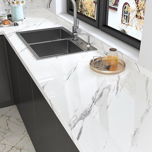 Carta Da Parati Effetto Marmo Bianca Carta Adesiva Lucida Per Mobili Cucina Carta Da Parati Adesiva Muro Rivestimento Adesivo Per Mobili Carta Da Parati Moderna Per Tavolo Armadio 40 x 200cm - Honorern