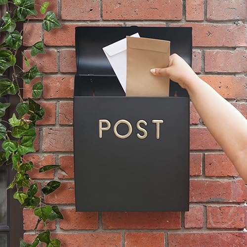 Cassetta delle lettere da parete, ideale per fissare lettere e pacchi, impermeabile e durevole, con design elegante e chiusura in ghisa (grigio) - Honorern