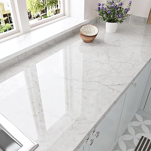 HotDecor Pellicola Adesiva Per Mobili Carta Da Parati Adesiva Marmo Carta Adesiva Per Mobili Piano Di Lavoro Cucina Carta Adesiva Per Pareti Grigio Bianco Adesivi Per Mobili Decorativi 60cm x 300cm - Honorern