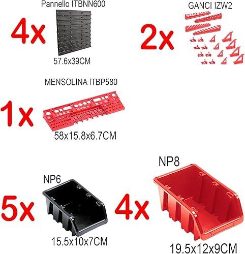 IMJ-Global Pannello porta attrezzi portautensili organizza da lavoro officina garage minuteria Set Supporti Ganci per attrezzi da parete muro (MIX3 116x78CM) - Honorern