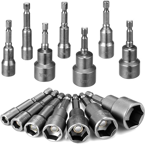 14 Pezzi Bussole per Avvitatore, 6-19 mm Magnetico Hexagon Nut Driver Drill Bit, Attacco Esagonale da 1/4' per Trapani Dadi e Adattatori per Bussole a Percussione - Honorern