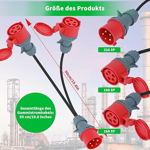 Starkstrom - Adattatore 32 A a 16 A, 5 poli, IP44, cavo di prolunga da 50 cm, per industria, esterno - Honorern
