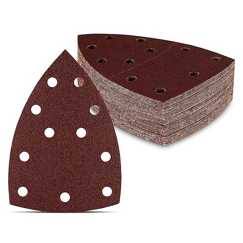 Triangoli Abrasivi Prio │ 50 pezzi │ 11 fori │ 105 x 152 mm │ grana 120 │ per levigatrici multiple │ Fogli Abrasivi │ Abrasivi Triangolari │ Carta Abrasiva - Honorern