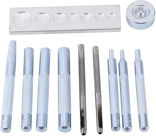 11 pz/set Artigianato In Pelle Snap Fastener Setter Rivetto Impostazione Foro Rotondo Punch Die Strumenti con Foro Punzoni - Honorern