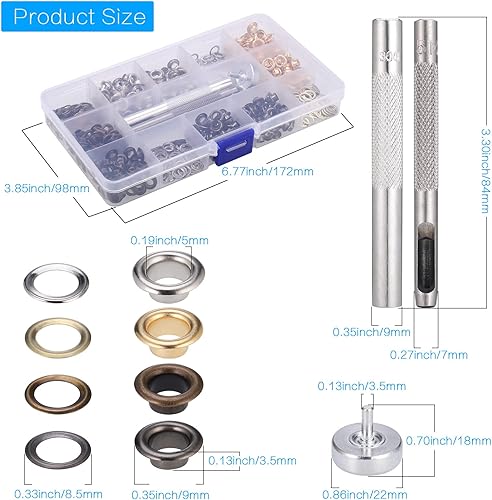 400Pcs Occhielli per Teloni, Occhiello Strumento con Strumenti di Installazione, Kit Occhielli Metallo per Tende Teloni Borse Scarpe Abbigliamento (Diametro interno 5 mm) - Honorern