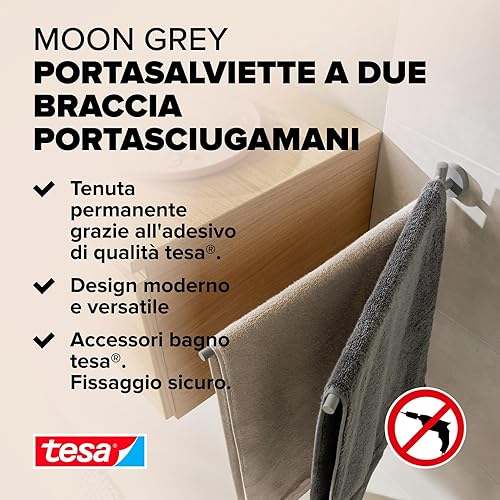 tesa MOON GREY Mensola per Doccia con montaggio a parete senza foratura, grigio opaco, Extra profonda, Per bagni in stile industriale e moderno, Con soluzione adesiva, 92 mm x 250 mm x 125 mm - Honorern