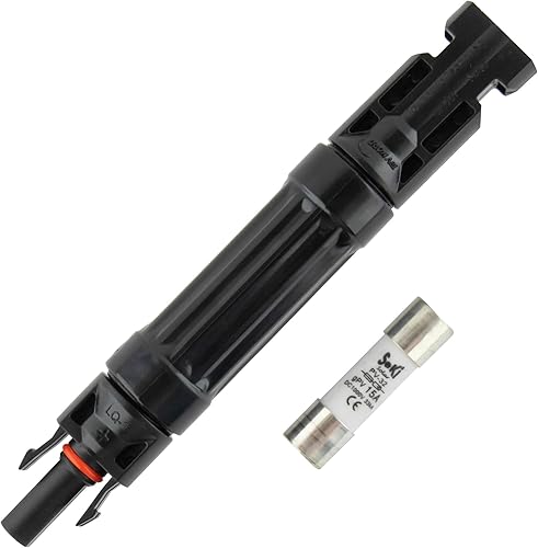 SeKi Portafusibili DC rotondo, IP67, impermeabile fino a 1000 V, con fusibile da 15 A, fusibile per solare/fotovoltaico, per uso esterno; per fusibili da 10 x 38 mm - Honorern