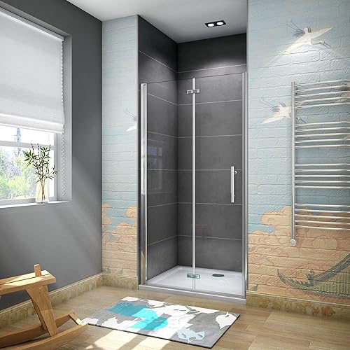 Porta Doccia Per Nicchia Battente e Pieghevole a Libro Vetro 6mm Temperato Trasparente Anticalcare 80x185cm - Honorern