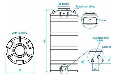 Serbatoio polietilene 5 mm tipo verticale RINFORZATO - FORI STAMPATI e FILETTATI acqua potabile alimenti (1000 litri) blu cisterna - Honorern