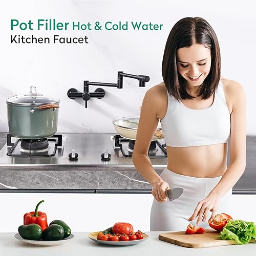 CREA Rubinetto Cucina da Parete,Rubinetto da Cucina a Muro con 2 Tipi di Getto,miscelatore da cucina, girevole a 360°,in acciaio inox,Da Parete Con Giunto doppio estensibile,Nero Opaco - Honorern