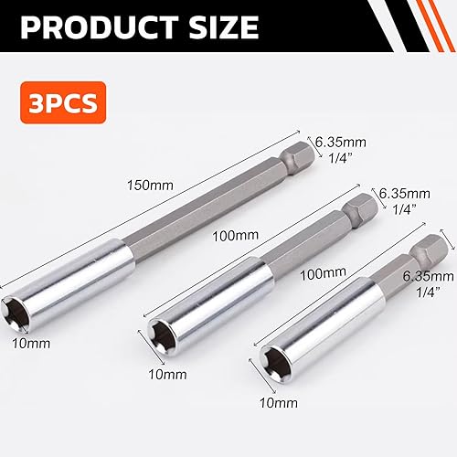 Set di Prolunghe Magnetiche per Cacciavite e Trapano Elettrico - 3 Pezzi, Attacchi Esagonali 1/4'', prolunga avvitatore Lunghezze 75/100/150mm, Materiale CRV, Adatto per Dadi e Viti, Cambio Rapido - Honorern