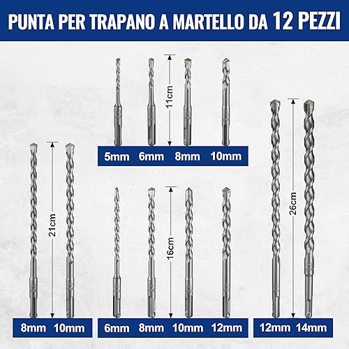 WORKPRO Set di Punte e Scalpelli SDS Plus da 17 Pezzi, Accessori per Trapano a Percussione, con Custodia, per Calcestruzzo, Piastrelle, Mattoni, Cemento, Pietra e Muratura - Honorern