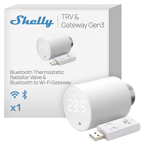 Shelly Blu TRV e Shelly Blu Gateway Gen3, Termostato intelligente per radiatori, Controllo preciso della temperatura, Batterie di lunga durata, Gateway da Bluetooth a Wi-FI incluso (3 pezzi) - Honorern