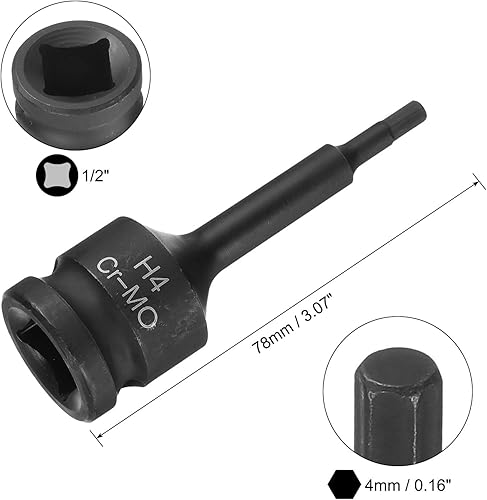 sourcing map Bussola esagonale da 18 mm H18 1/2 'CR-MO in acciaio fosfato nero Impact Drive Hex Bit Socket Allungare Hex Cacciavite Socket Adapter per Meccanica Auto Riparazione Lavoro Manutenzione - Honorern