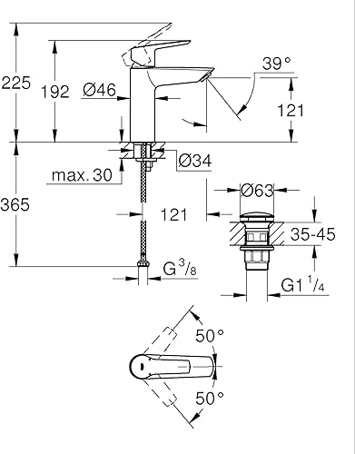 Grohe Start QuickFix Miscelatore per Lavabo con Set di Scarico Push-Open (Taglia M 192 mm, Risparmio Idrico, Facile da Montare con Grohe QuickTool), Nero Opaco, 242042432 - Honorern