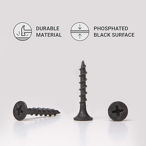 Confezione da 500 viti in acciaio al carbonio fosfato nero, 3,5 x 25 mm, con testa svasata a croce Phillips, per cartongesso, legno e truciolato (500, 3,5 x 25 mm) - Honorern