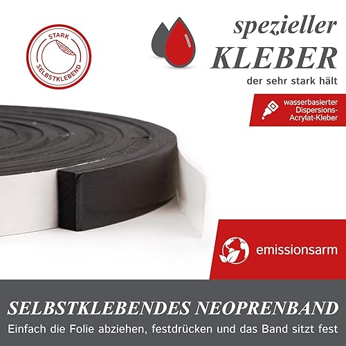 Neoprene, strisce autoadesive, larghezza 2,5 cm, spessore 25 mm, lunghezza 3,8 m - Honorern