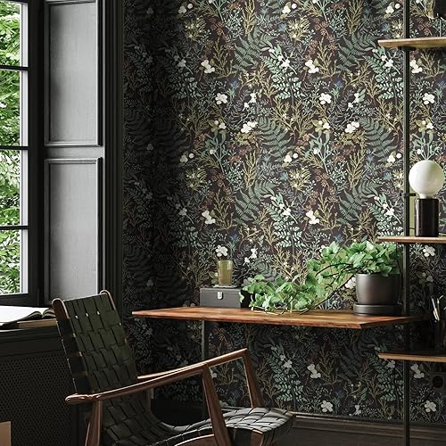 VaryPaper Carta Adesiva Foglie Verdi Tropicali Carta da Parati Floreale Acquerello Fotomurali Vintage Pellicola Autoadesiva Cucina Lavabile Spesso Pellicola Adesiva Nera Opaca Camera da Letto 45cm×3m - Honorern