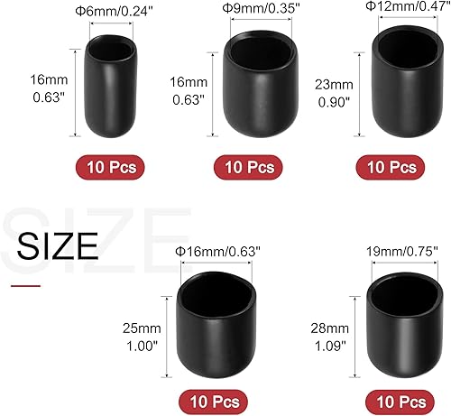 50 cappucci terminali in gomma, diametro interno 18 mm, tappi flessibili per viti e filettature, coperture in vinile nero per viti, tubi, cavi, fili, ecc - Honorern