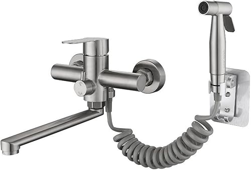 Rubinetto a Parete da Cucina, Rubinetto da Muro Acciaio Inossidabile 304 per Uso Alimentare Miscelatore da Cucina a Parete con Bocca Girevole a 360° Rubinetto da Cucina a Muro con Pistola a Spruzzo - Honorern