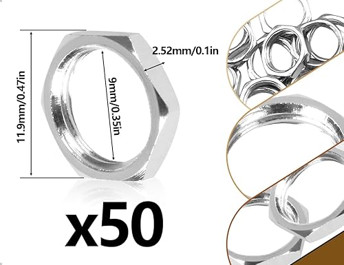 50 pezzi di dado, dado esagonale a filettatura fine, dado filettato, dadi piatti, dado esagonale, per viti e rondelle e barre filettate lampade per mobili da cucina e bagno - Honorern