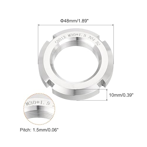 M30 x 1.5mm - 1pz Fissaggio Dadi Tondi Scanalati Quattro Scanalature - Dado Bloccaggio Tondo Acciaio Inossidabile 304 per Vari Cuscinetti Volventi, Settore Industriale, Argento - Honorern