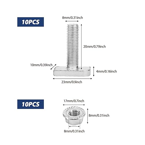 Set di 10 viti a testa martello, M10 x 25 mm, in acciaio inox, con dado flangiato, per moduli in PVC, profilo in alluminio fotovoltaico, serra, guida di montaggio solare - Honorern