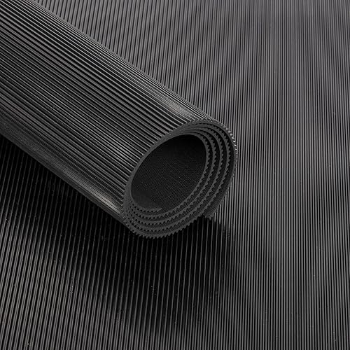 Tappetino di gomma fine scanalato tappetino, 3 mm, gomma corridore protettivo tappetino antiscivolo pavimento copertura, fine nervato (nero, 100 x 200 cm) - Honorern