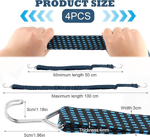 4 Pezzi Corde Elastiche con Gancio Tenditori, Portapacchi Tenditori, 100cm Corde Elastiche con Gancio Regolabile, Extra Forti Elastico Tenditori per Campeggio, Automobili, Giardinaggio, Bicicletta - Honorern