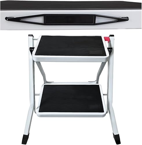 Scala pieghevole a 2 gradini, con tappetino in gomma antiscivolo, in acciaio leggero, antiscivolo, 2 gradini, pieghevole, portata fino a 150 kg - Honorern