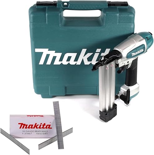 Makita AF 506 - Chiodatrice ad aria compressa, 15 – 50 mm, 4,3 – 8,3 bar + 5000 x chiodini a testa d'urto 15 mm galvanizzati + valigetta - Honorern