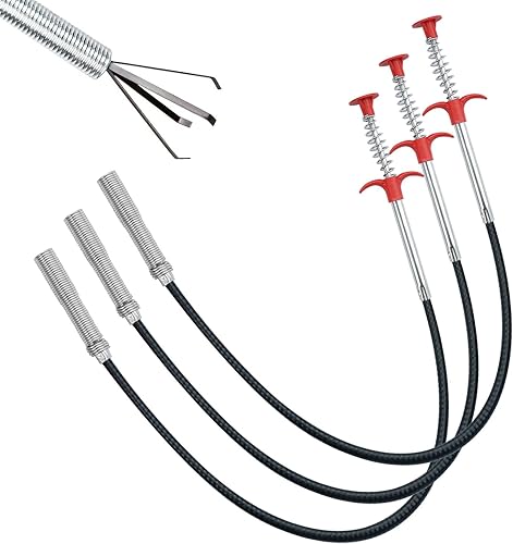 3 Pezzi Sbloccatore di Tubi,60cm Sonda Sturatubi Lavandino,Gancio Pulizia Lavello,Strumento di Rimozione dei peli Dello Scarico,Flessibili per la Pulizia dei Tubi,Quattro Artigli,per Stura Lavello - Honorern