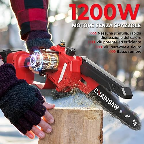 Mini Motosega a Batteria 6/8 Pollici, Mini Motosega Elettrica con 8000mAh Batterie, 1200W Blushless Sega a Batteria per Potatura, il Taglio Del Legno e Giardini, Elettrosega Compatibile con Makita 18V - Honorern